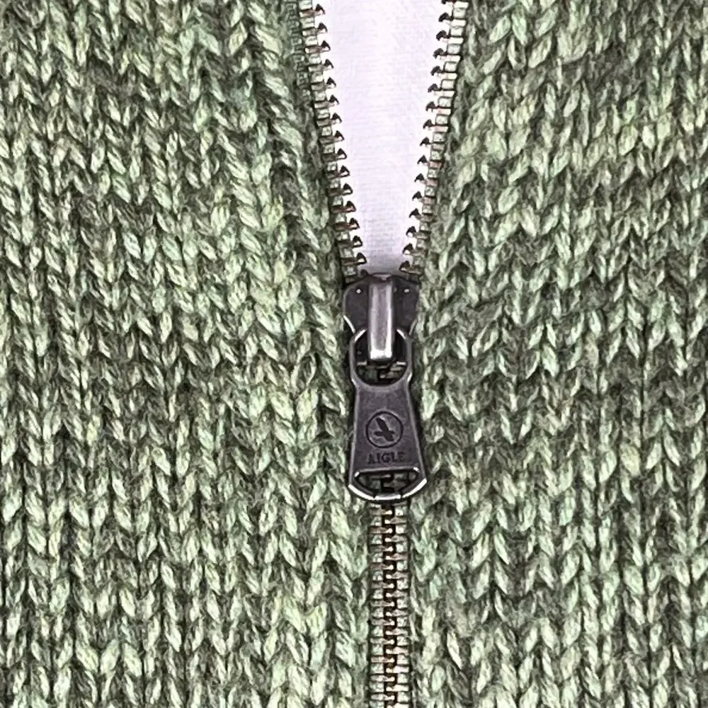Aigle Mens Wool Zip Up Cardigan Sweater Knit Green‎ Stripe Grunge Y2K Medium